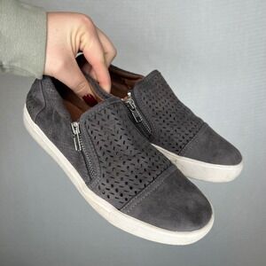 Report Alexa Womens Dark Gray Perforated Slip On Sneakers Zippers Casual Comfort